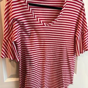 CAbi Red and White Flutter Short Sleeve Tee size XS